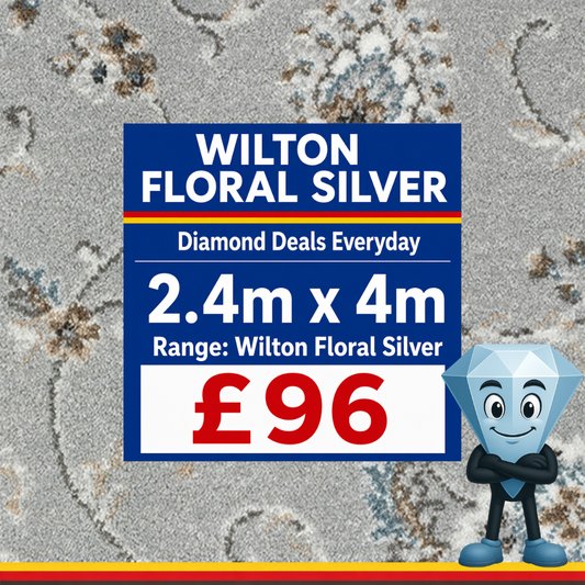 Wilton Floral Silver 2.4m x 4m Roll End Carpet