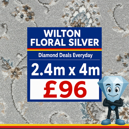 Wilton Floral Silver 2.4m x 4m Roll End Carpet